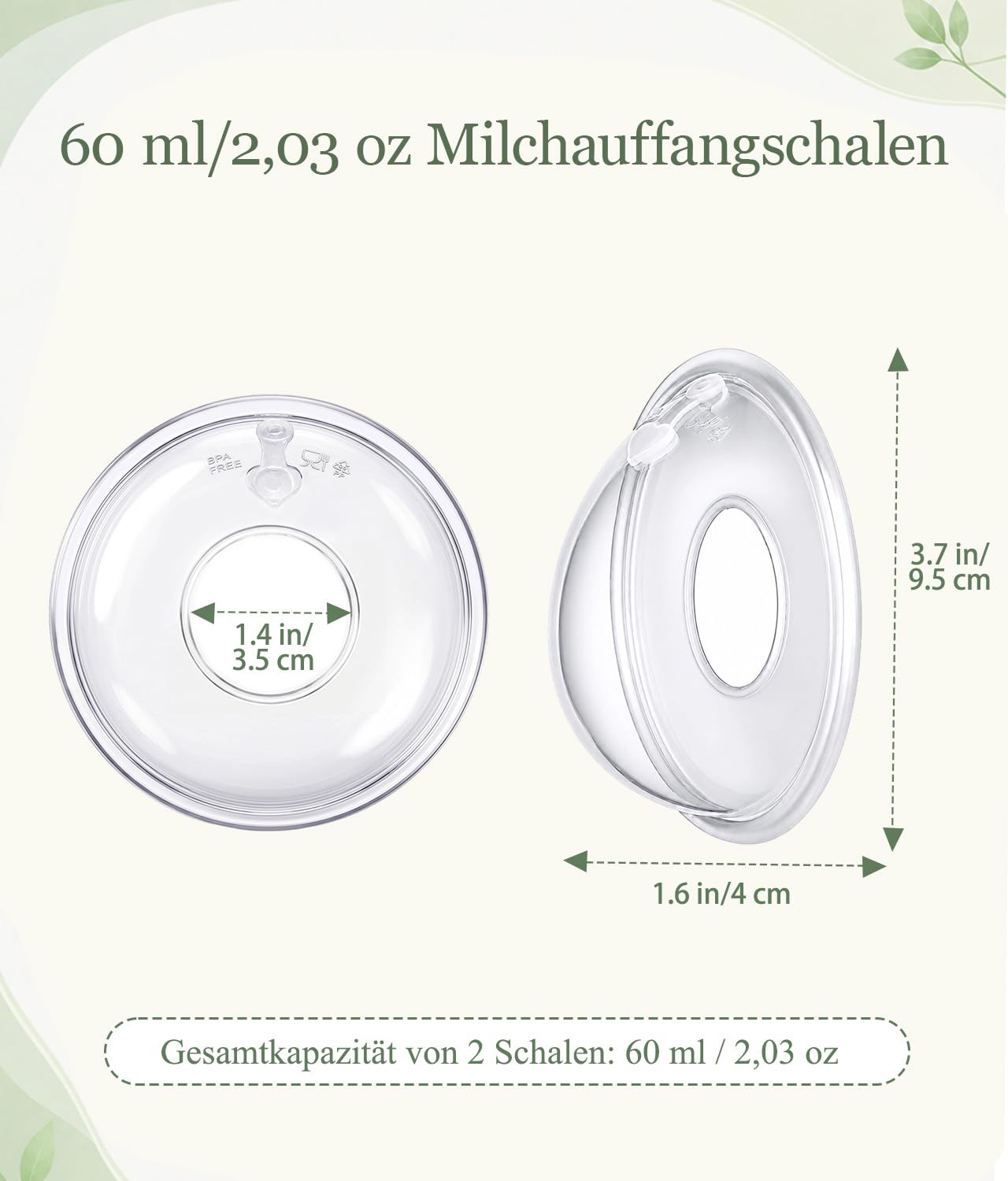 Oiomniv Milchauffangschalen Stillen, Brustschalen 60 ML Silikon Milchfänger BPA-frei Wiederverwendbare Brustschalen mit 20 Muttermilchbeutel, Lagerbox, 2 Stück