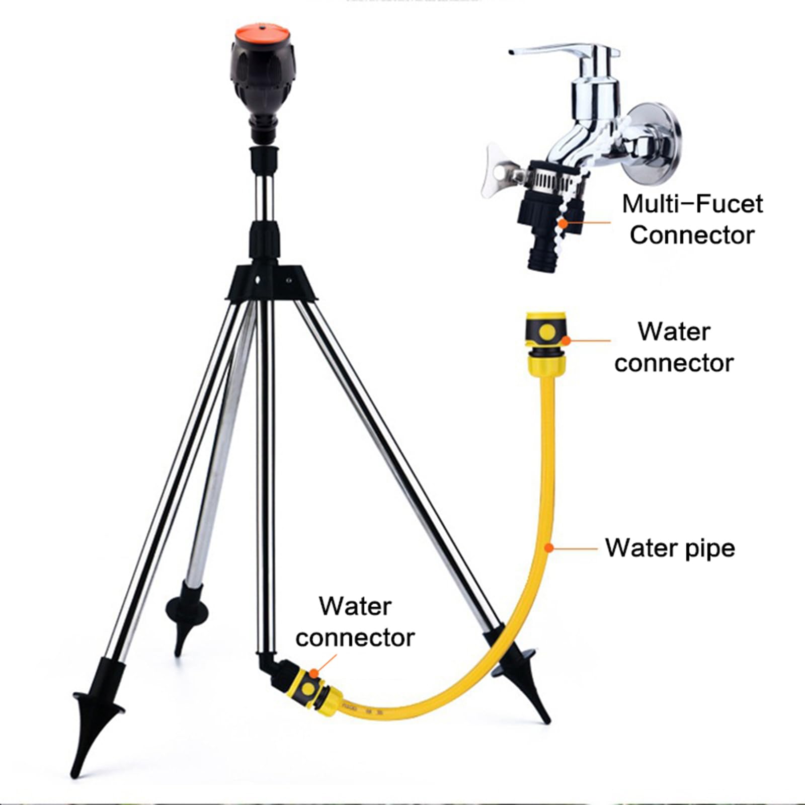 Irrigatore rotante a treppiede, irrigazione automatica a 360 gradi, irrigatore rotante a treppiede per grandi aree, irrigatore rotante regolabile con supporto telescopico per irrigazione da giardino e