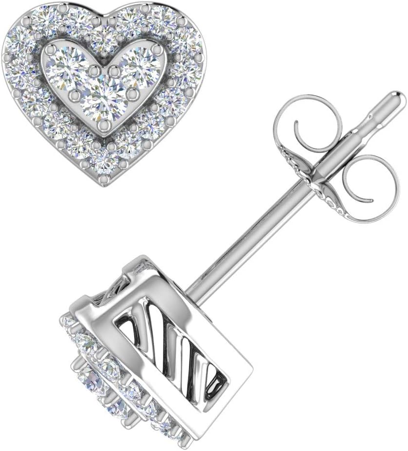 1/5 Carat Natural Diamond Heart Shaped Stud Earrings for Women in 10K Gold