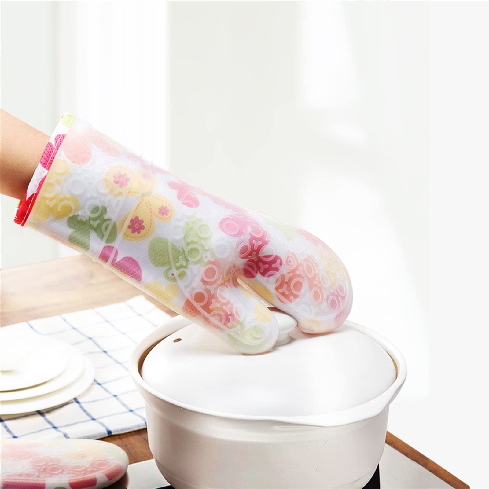 Gants de Cuisine en Silicone résistants à la Chaleur, Gants de Cuisine antidérapants for Barbecue avec Doublure intérieure Douce(4)
