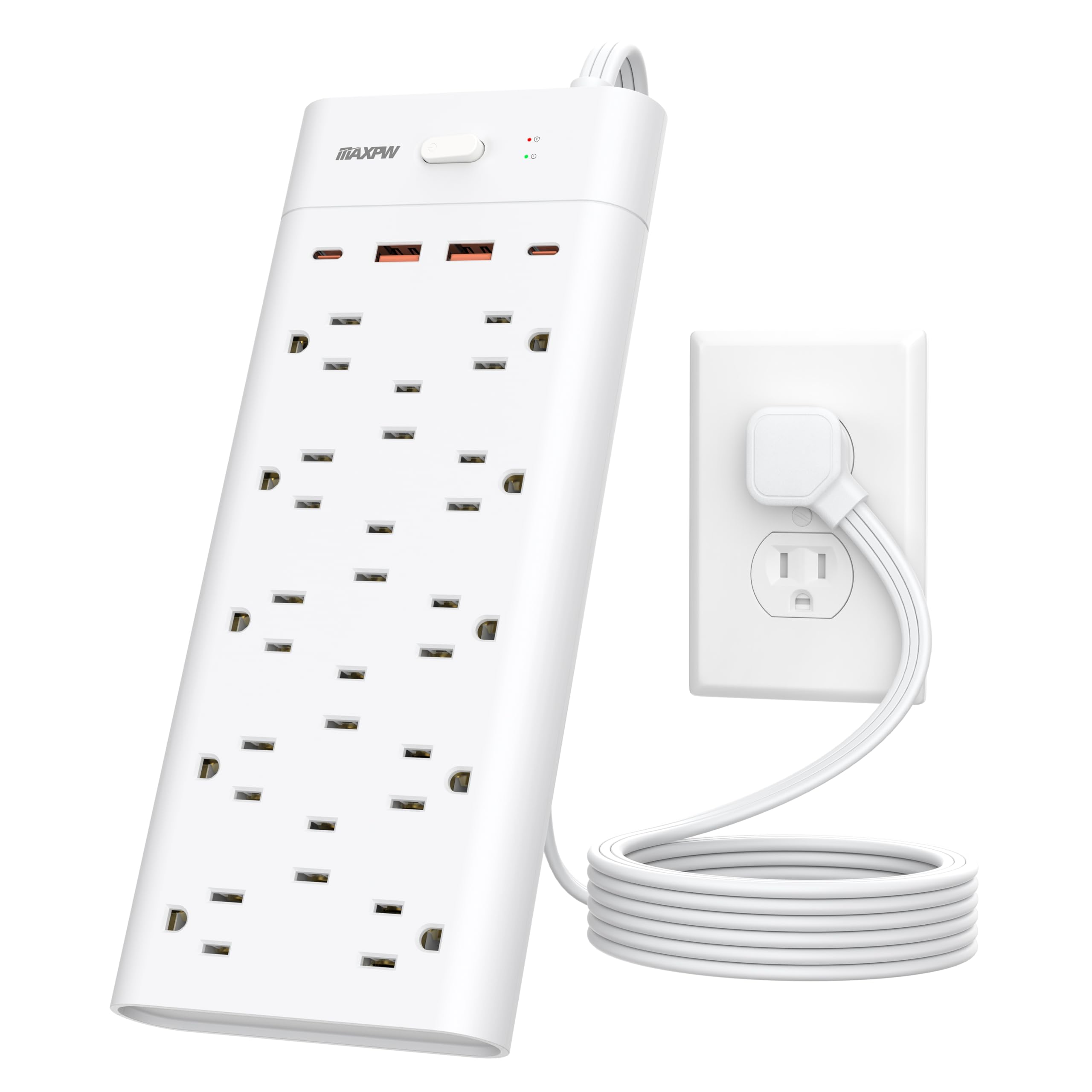 Surge Protector Power Strip Outlet Extender with 14 Outlets and 4 USB Ports (2 USB C), 6 Ft Flat Plug Extension Cord, 1700 Joules, Wall Mount for Home