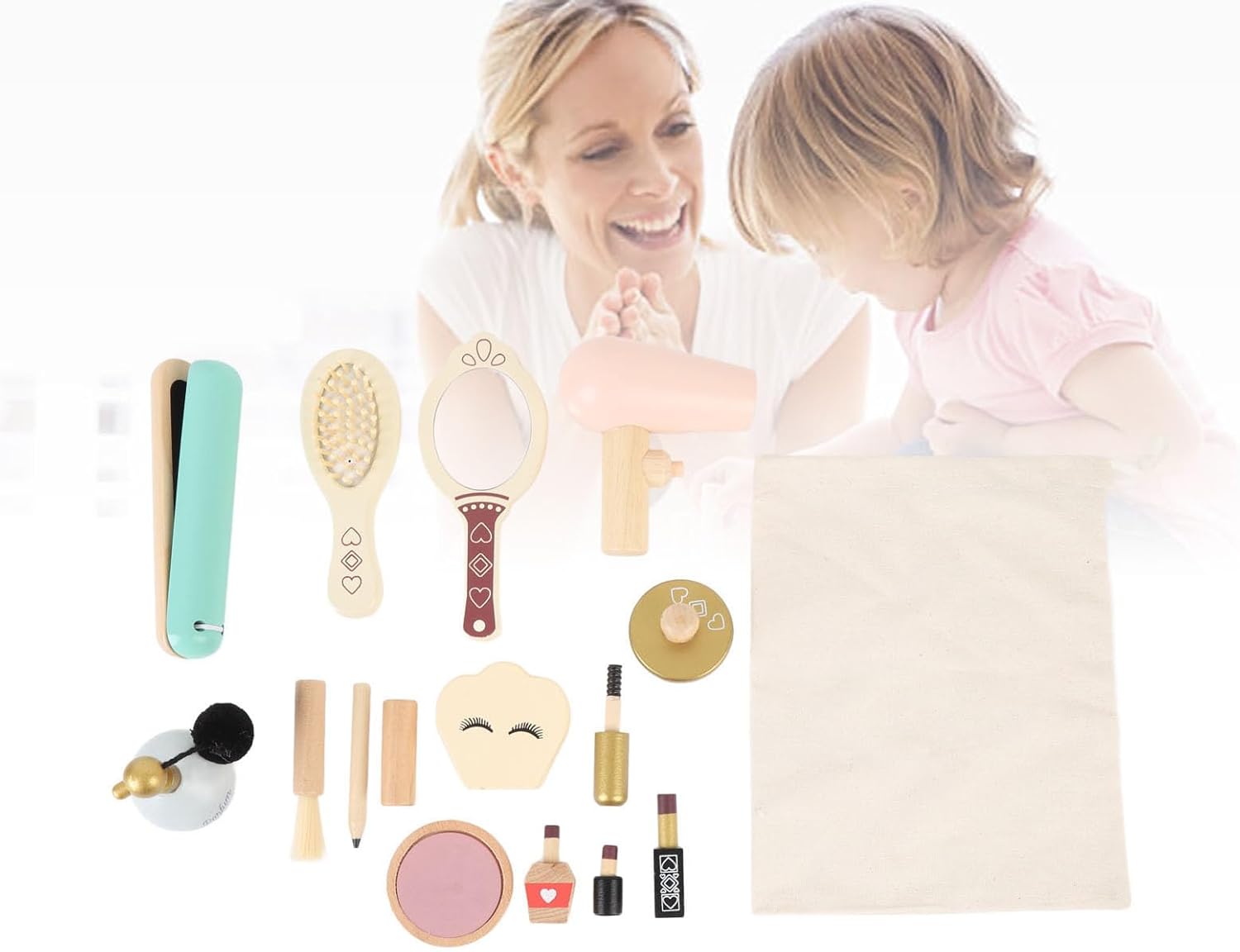 Simulation Wooden Makeup Toy, Wooden Makeup Toys Set for Girls, Wood Beauty Cosmetic Set with Accessories for , Simulation Wooden Makeup Toy