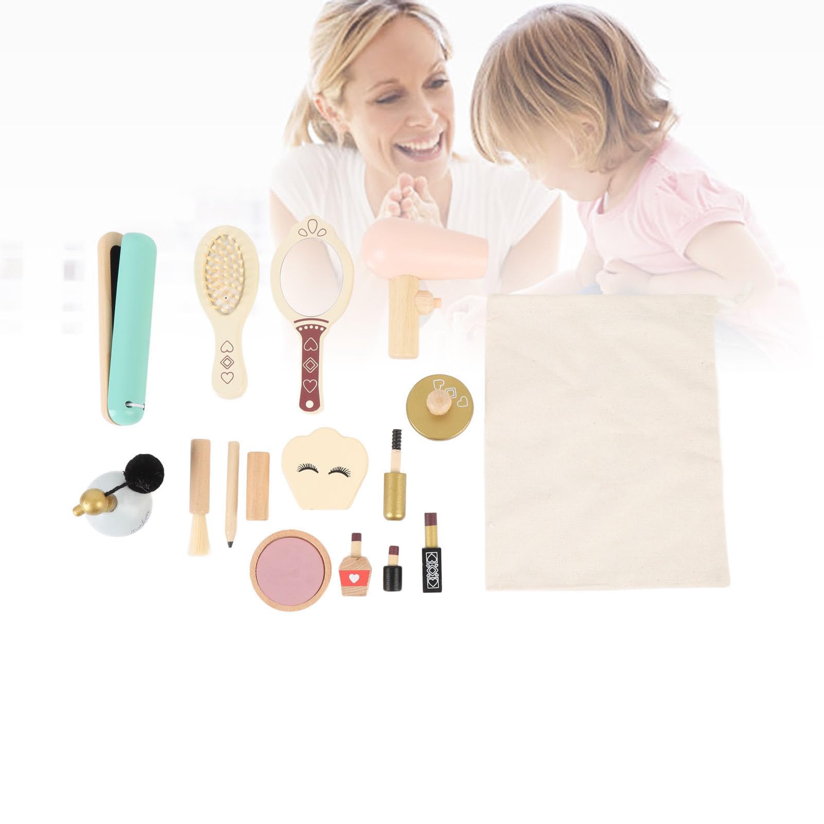 Ensemble de Jouets Cosmétiques en Bois, Jouet de Maquillage en Bois pour Enfants avec Accessoires Exquis, Matériau en, Comprend 16 de Maquillage, Idéal pour Stimuler Les Concepts Esthétiques