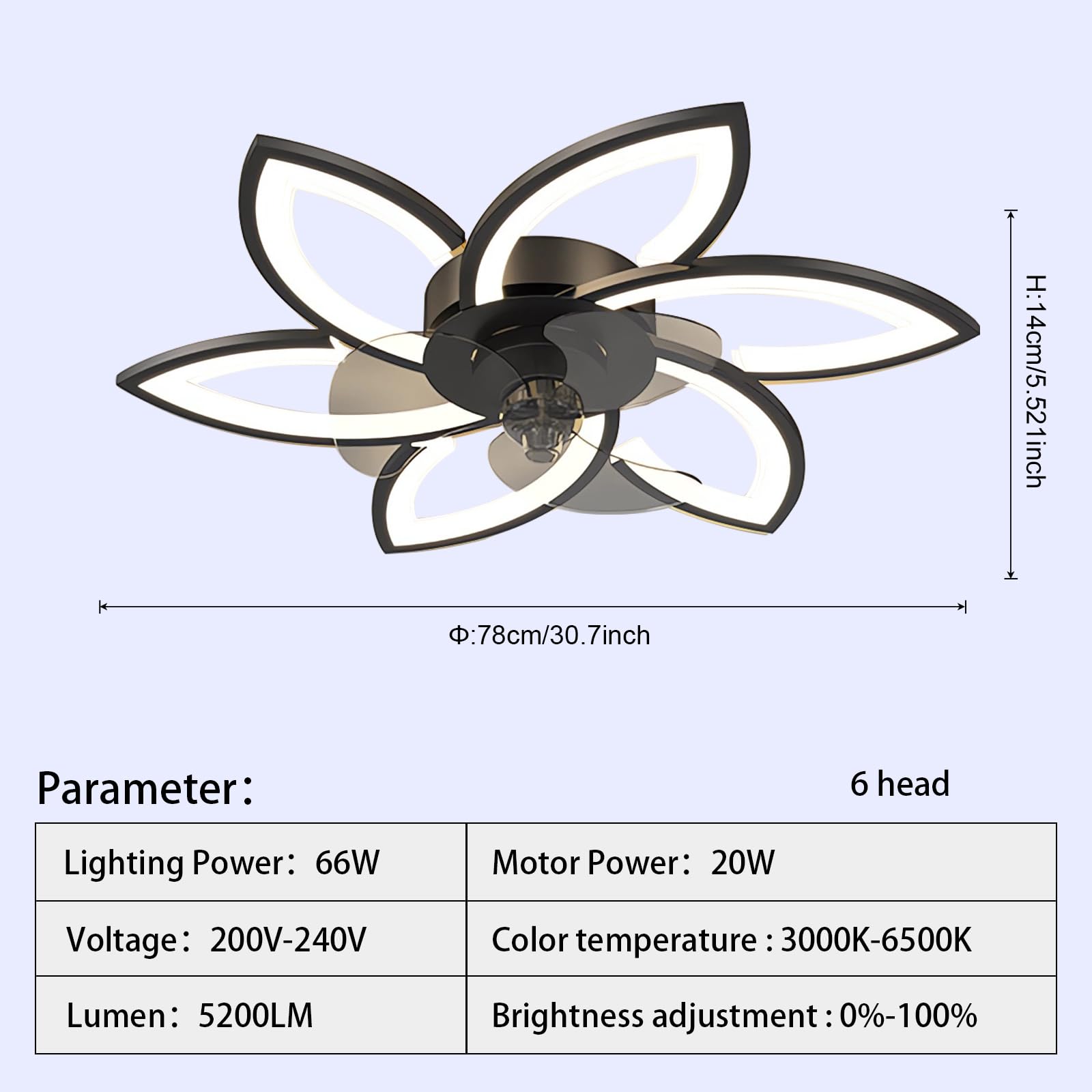 Deckenleuchte mit Ventilator leise Dimmbar 3 Farbtemperatur 6 Geschwindigkeiten led deckenventilator mit fernbedienung für Wohnzimmer Schlafzimmer Esszimmer deckenlampe mit ventilator (Schwarz, Φ78cm)