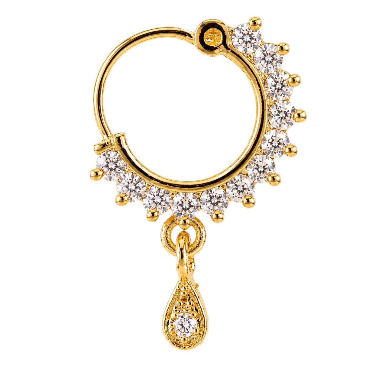 Jazz & Sizzle Gold-Plated American Diamond Studded Traditional Nose Pin for Women & Girls | Elegant Nath/Nose Stud-image-22