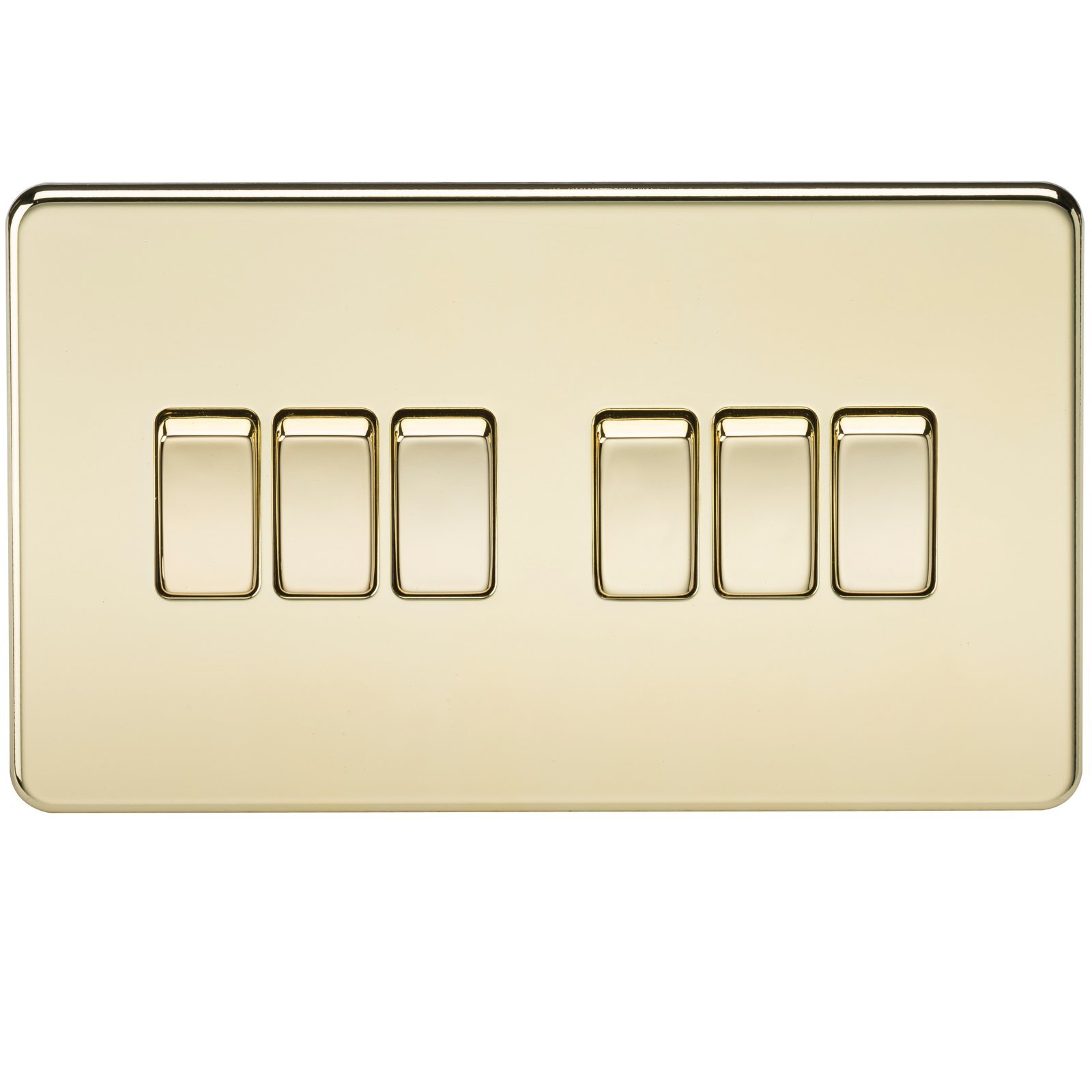 Knightsbridge Polished Brass Sf4200pb Screwless 10 A 6-Gang 2 Way Switch,
