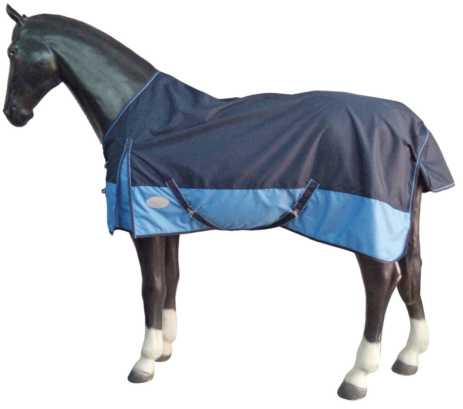 Equitack 600D Winterdecke Pferd, 155cm | Regular Regendecke Pferd mit Fleece Lining | wasserdichte Outdoordecke Pferd | Navy/Baby Blau
