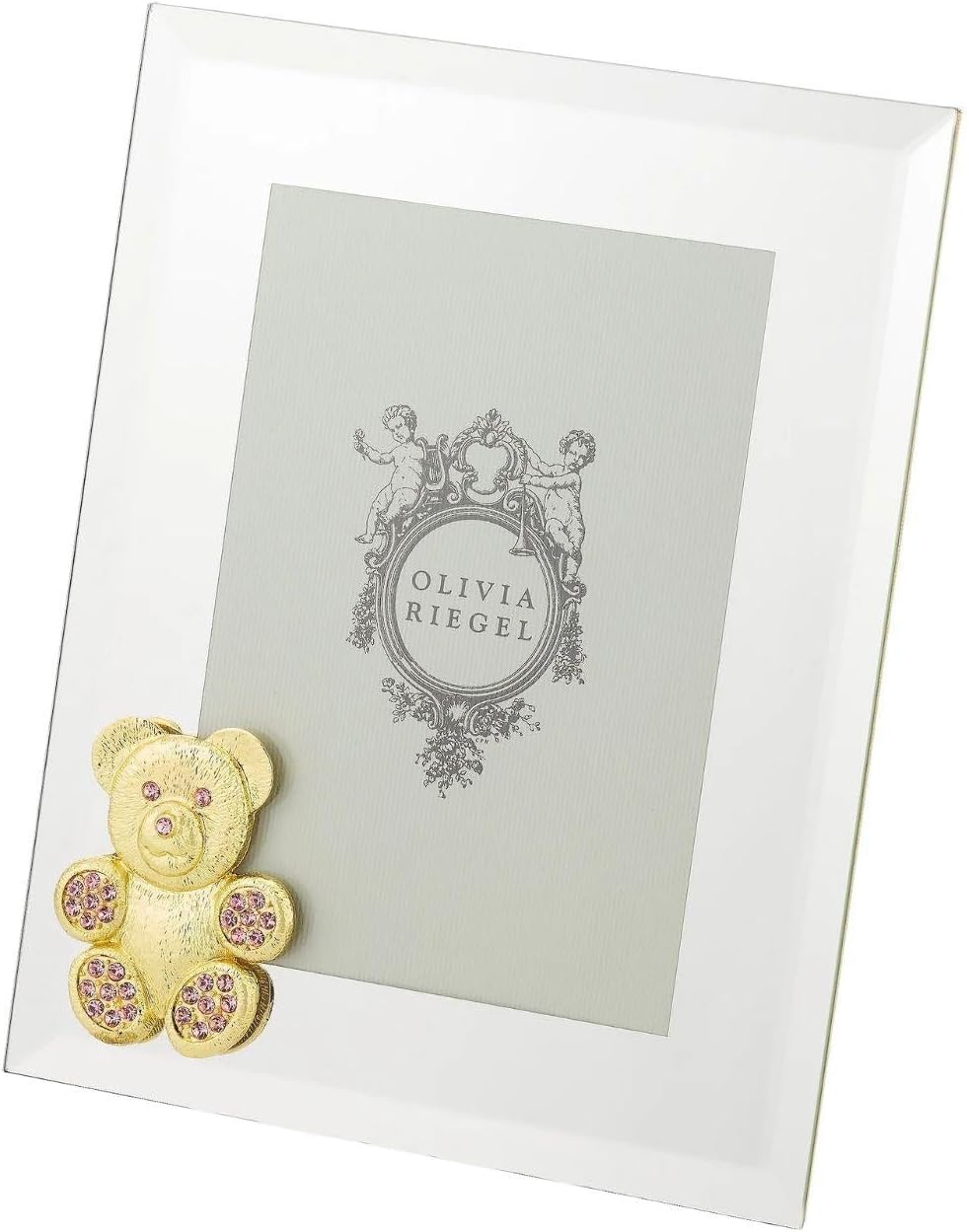 Gold Teddy Bear with Light Rose Crystals 5" x 7" Picture Frame