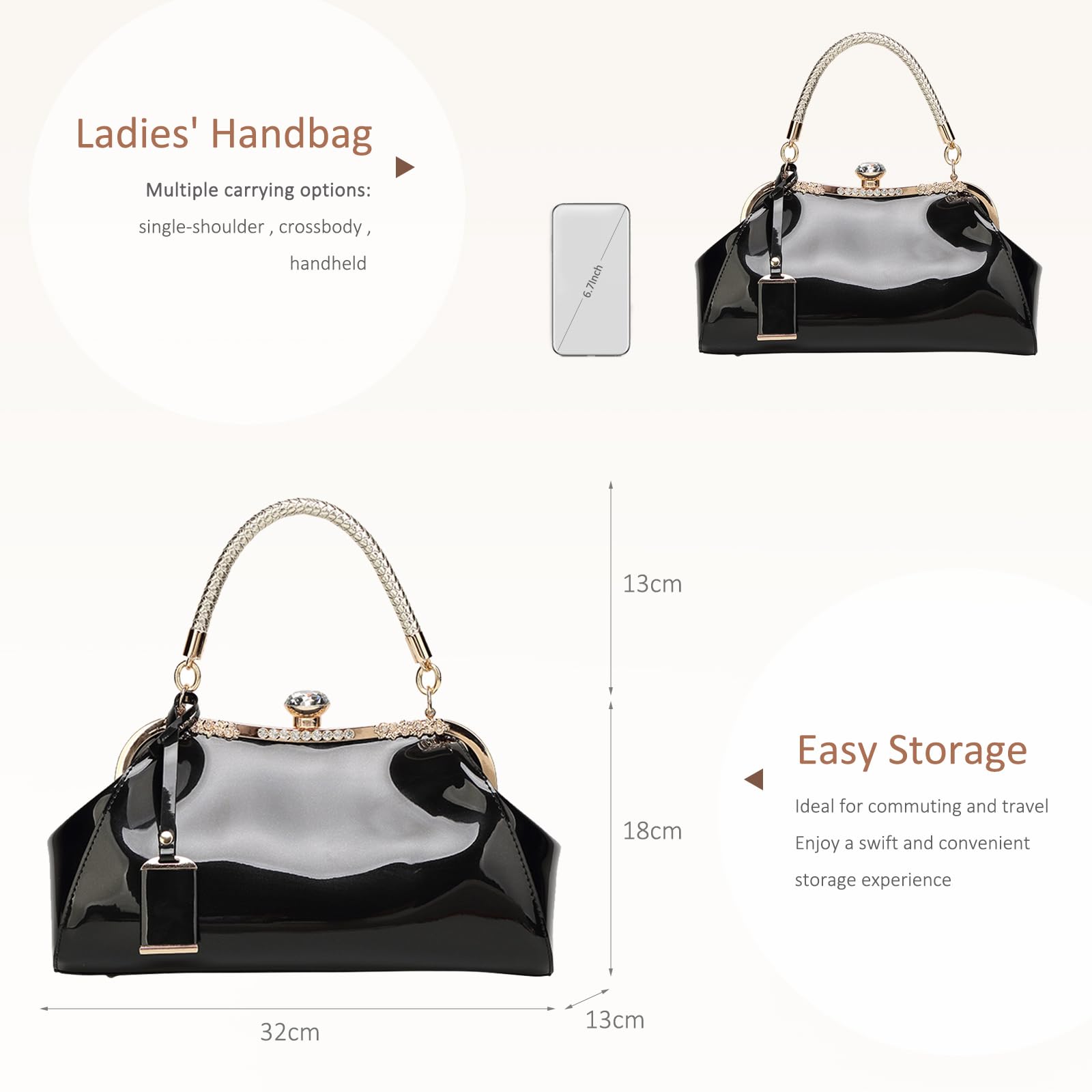 NICOLE & DORIS Handtaschen für Damen Lackleder Handtaschen Abendtasche für Party Hochzeit Schultertasche