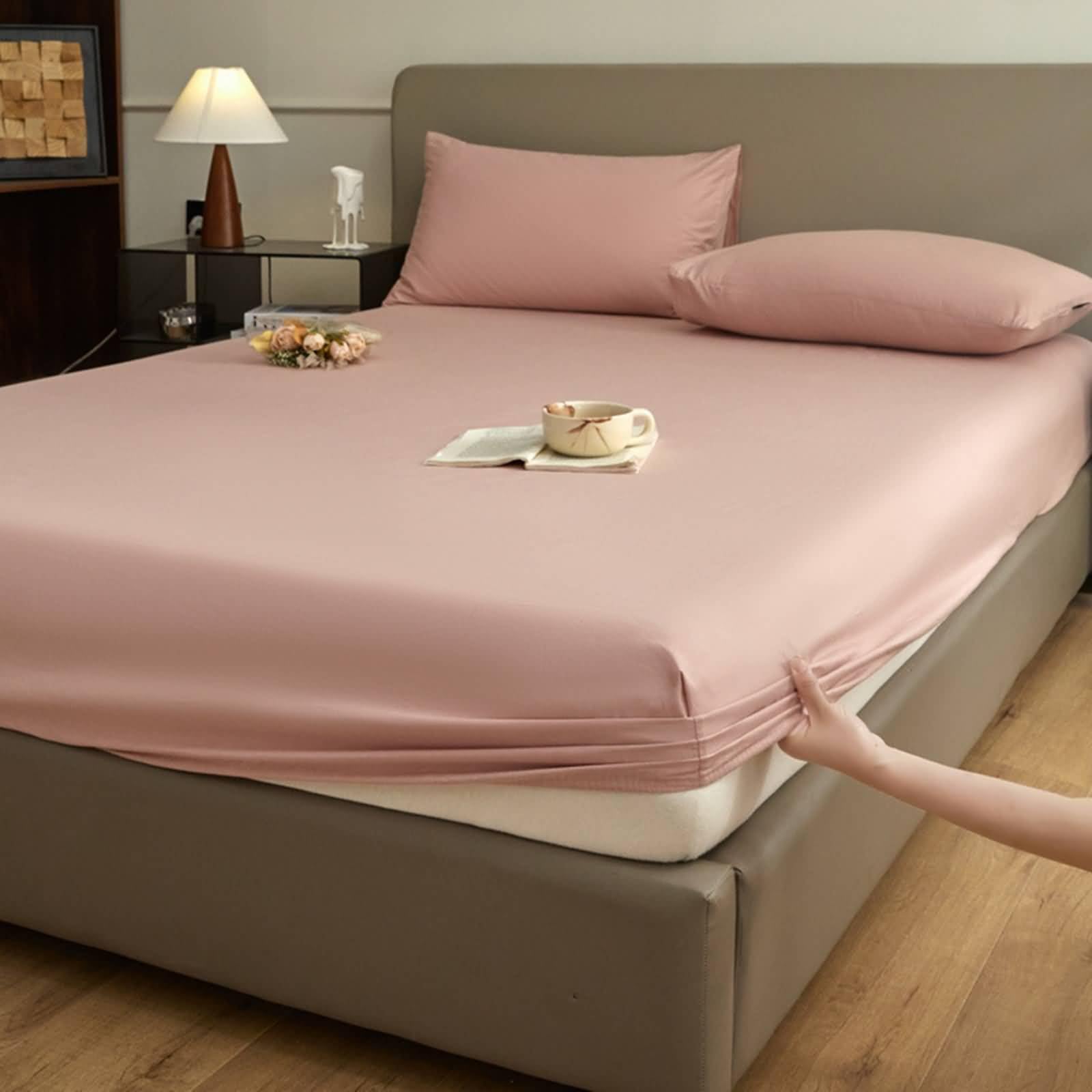 Elastisches Spannbettlaken Einzelbett aus Baumwolle, Einfarbig, 120 x 200 cm, Spannbetttuch für Einzelbett Rosa