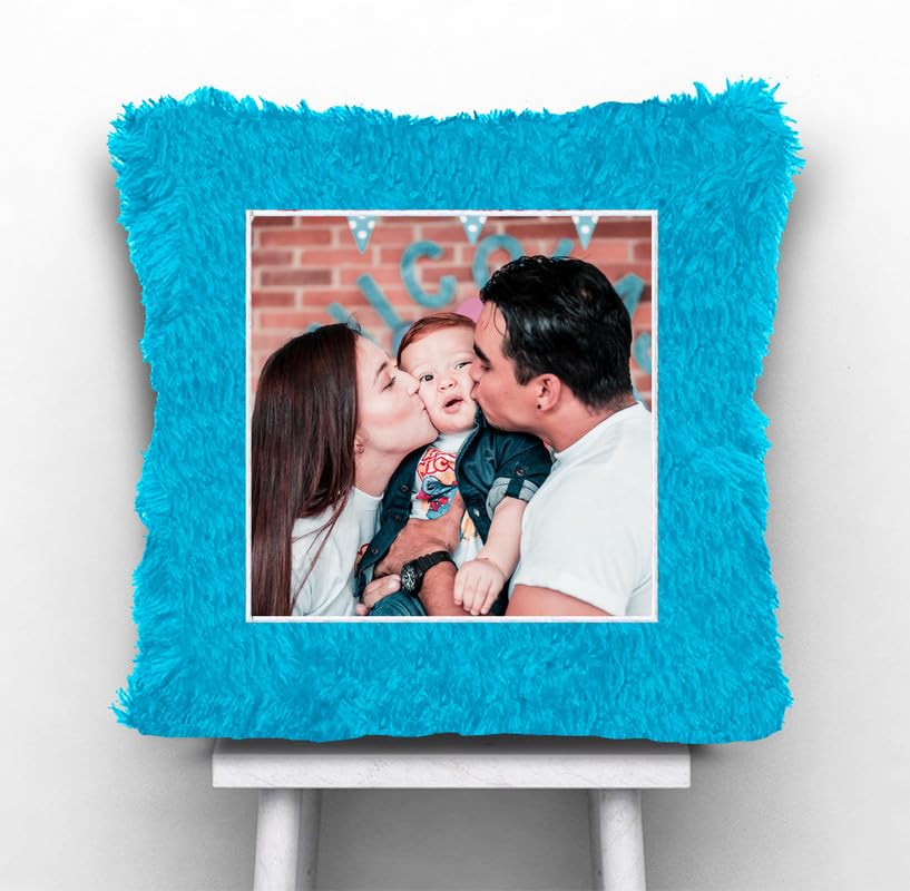 Fur Personalized Gift Photo Cushion for Boyfriend Girlfriend Husband Wife on Occasions Valentine's Day Birthday Anniversary Special Love Gift Square 15x17 inch, Blue (PC27)-image-43