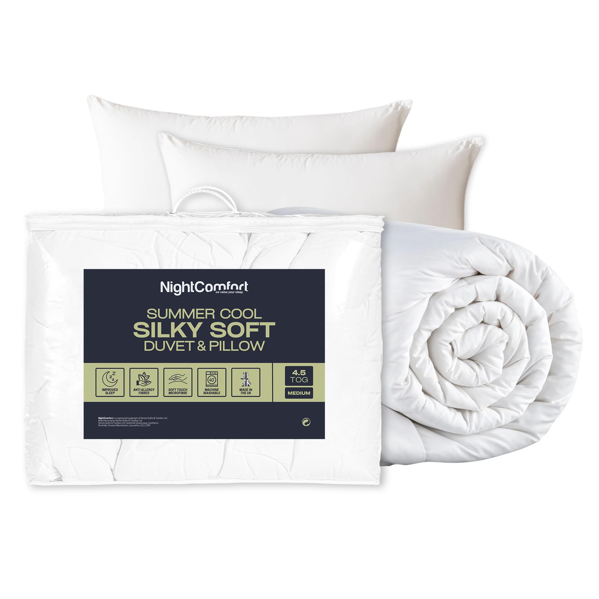 Night Comfort Super Soft Touch Microfiber Cover Anti Allergy Hollowfibre 4.5 Tog Summer Cool Single Duvet and Pillow Pair