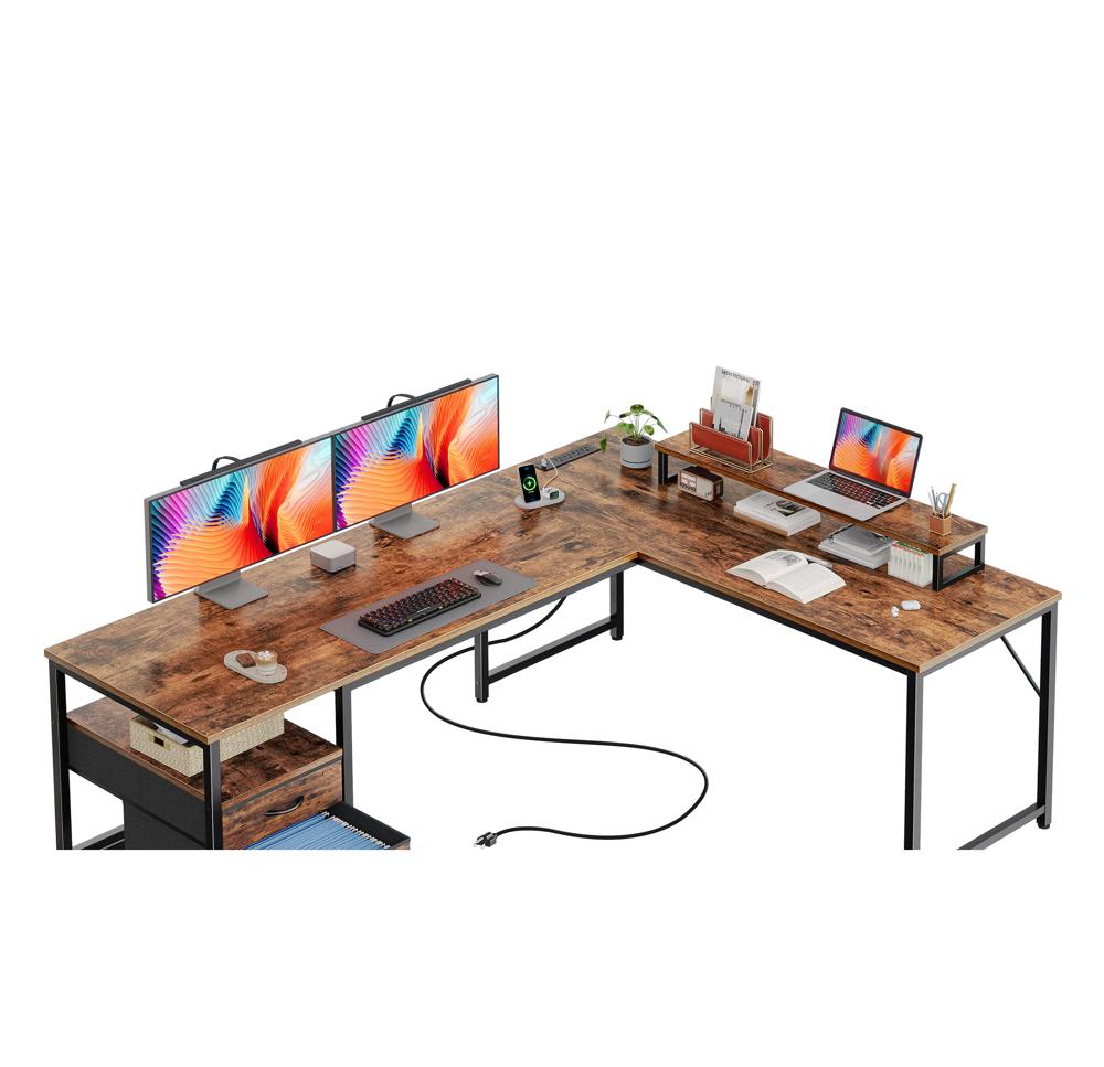 Amazon.com: PRAISUN 63 Inch L Shaped Desk with Power Outlets and