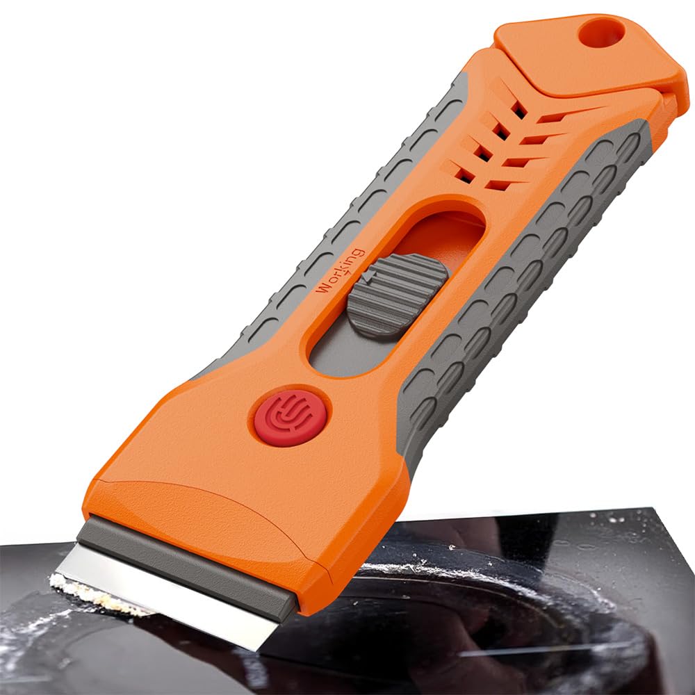 Ceranfeldschaber, Glasschaber mit 15 Ersatzklingen – kratzfrei für Glaskeramikkochfeld, Herd, Backofentür & Autofenster; entfernt Eingebranntes, Klebereste & Etiketten
