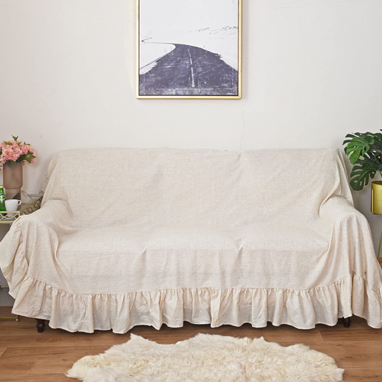 Housse de canapé souple avec jupe pour salon chaleureux 180-230cm
