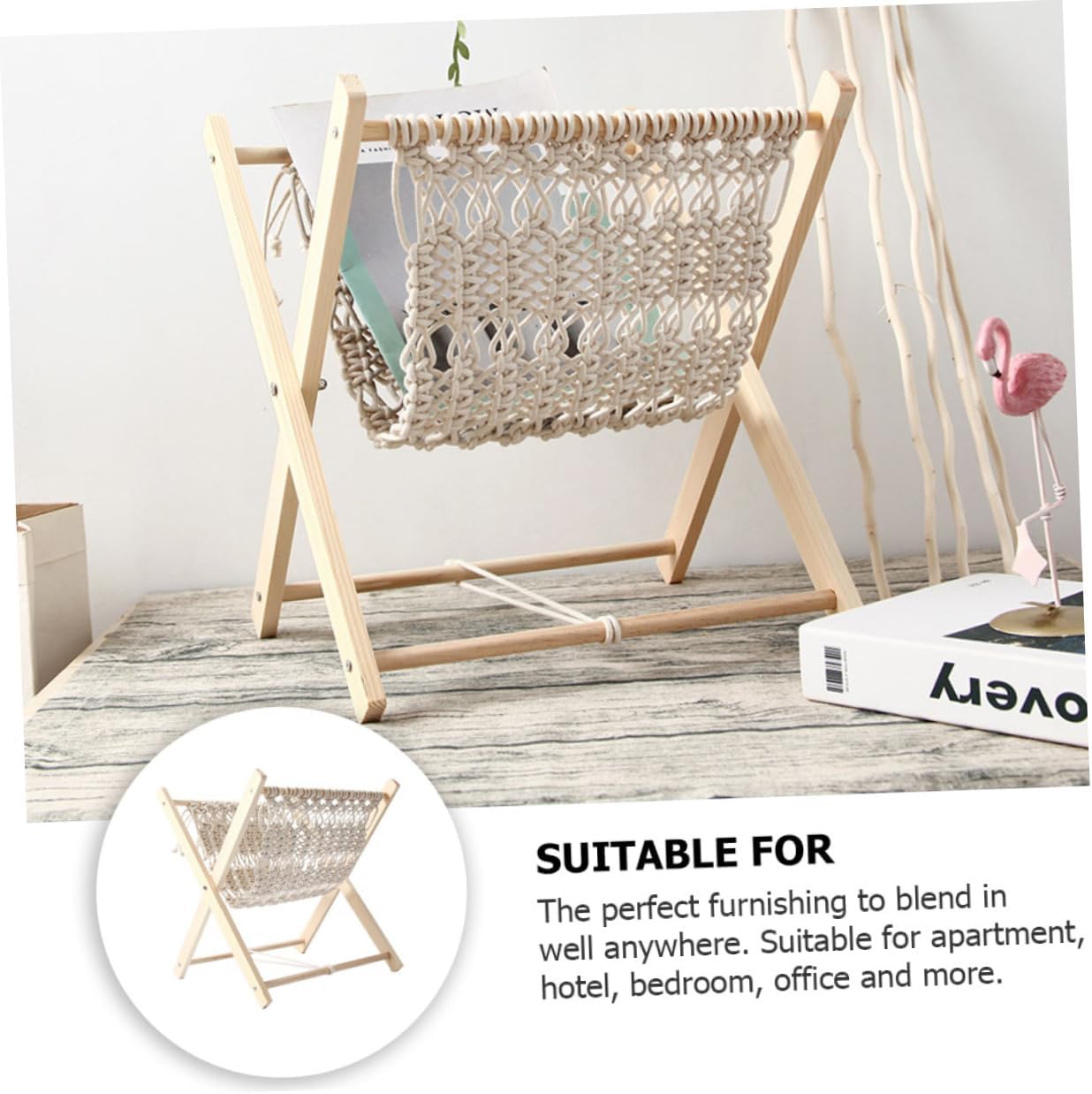 Rustic Hand Woven Book Rack Versatile Storage Stand for Magazines Books and Items Bohemian Style Organizer for Home Office Bedroom and More