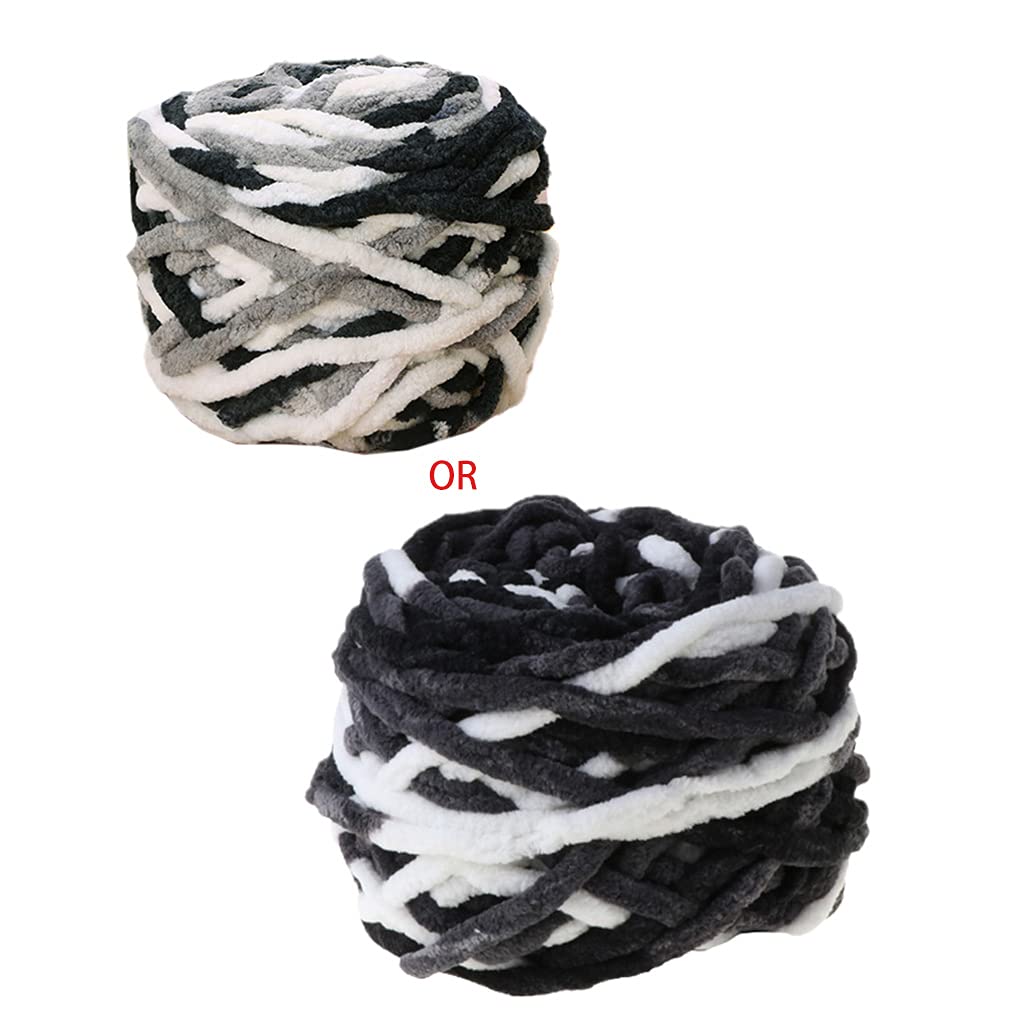 100G/1Ball Soft Cotton Hand Knitting Yarn Chunky Woven Bulky Crochet Worested,Black and White Gray Section Dyeing,Cotton