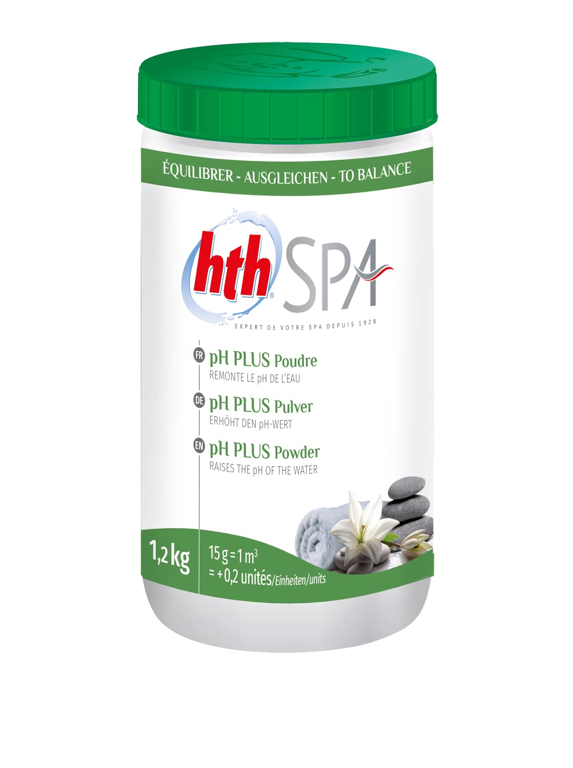 HTH Spa pH Plus Poudre 1,2kg Correcteur de pH Solide Augmente Le pH Dissolution Rapide 10 Tests HPS OFFERTS 6 en 1