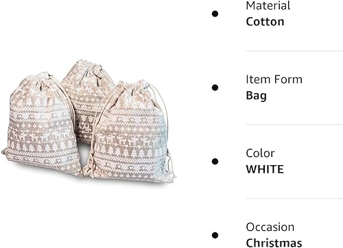 Miniatura 5 de Bolsas de regalo de lino de Navidad, bolsa de arpillera con cordón de Navidad, 3 unidades, bolsas de regalo de cáñamo de algodón para recuerdos de