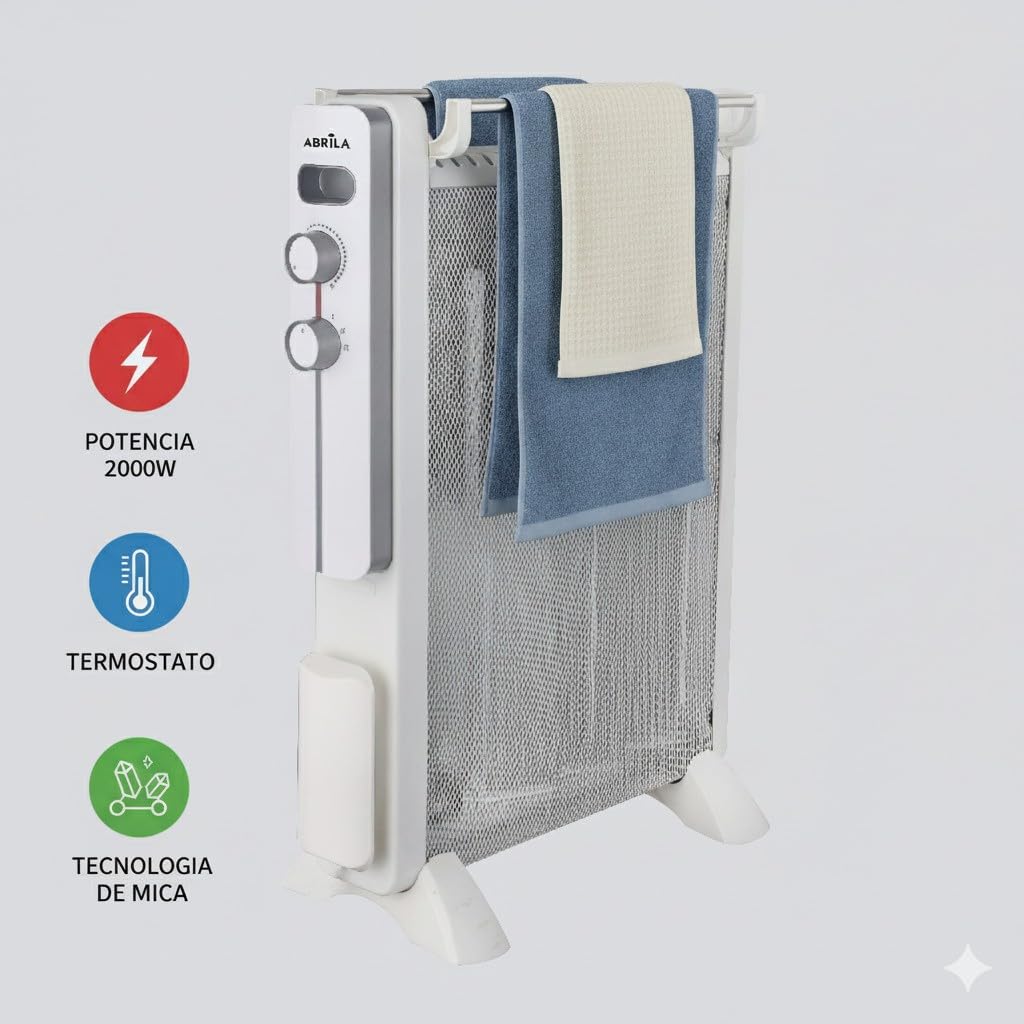 Radiador de mica 2000W | Estufa de mica | Radiador eléctrico bajo consumo | Radiador de 4 elementos