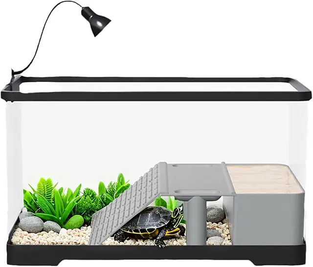 Kit Terrarium Aquarium Tortues Terrestres - Bassin Acrylique avec Éclairage LED 40x22x23 cm