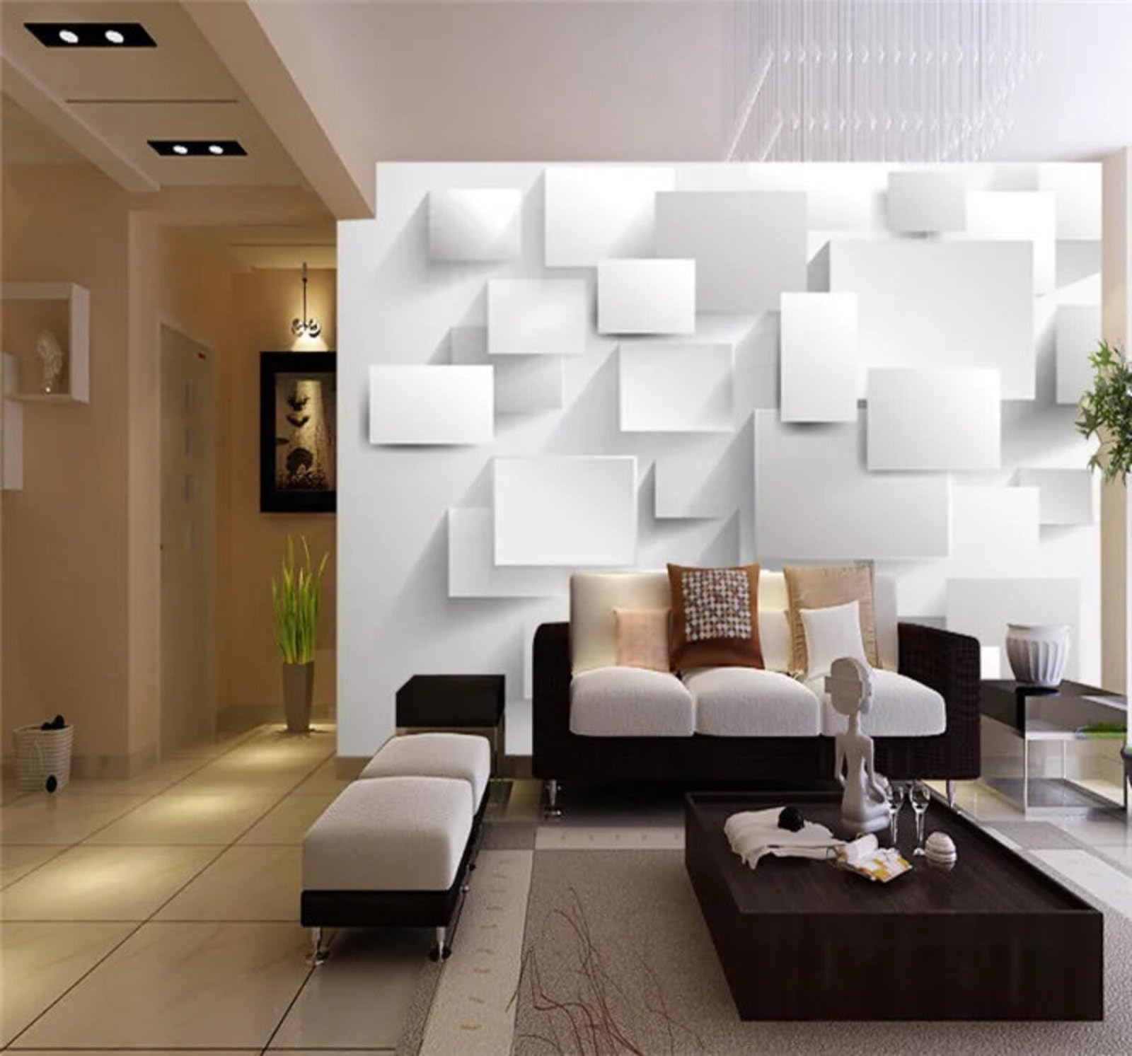 Tzxztt Minimalist Three Dimensional Geometric Square Unique Modern 3D Wallpaper Premium Textured Silk Neutral Tones Material Ideal for Living Room Bedroom-350cm×256cm