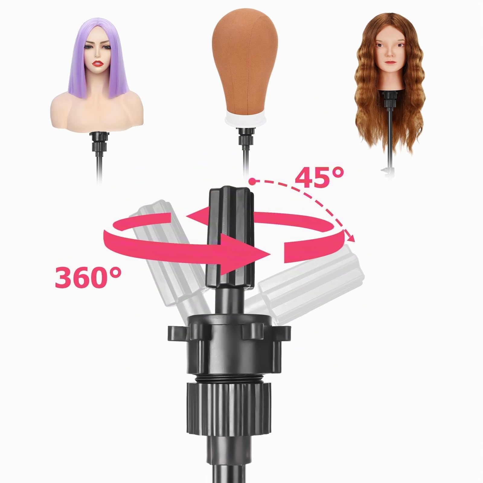 Mannequin-Kopfständer, 160 cm, verstellbarer Perückenständer, verstärktes Metall, Mannequinkopfständer für Kosmetologie, Friseurtraining (rose)