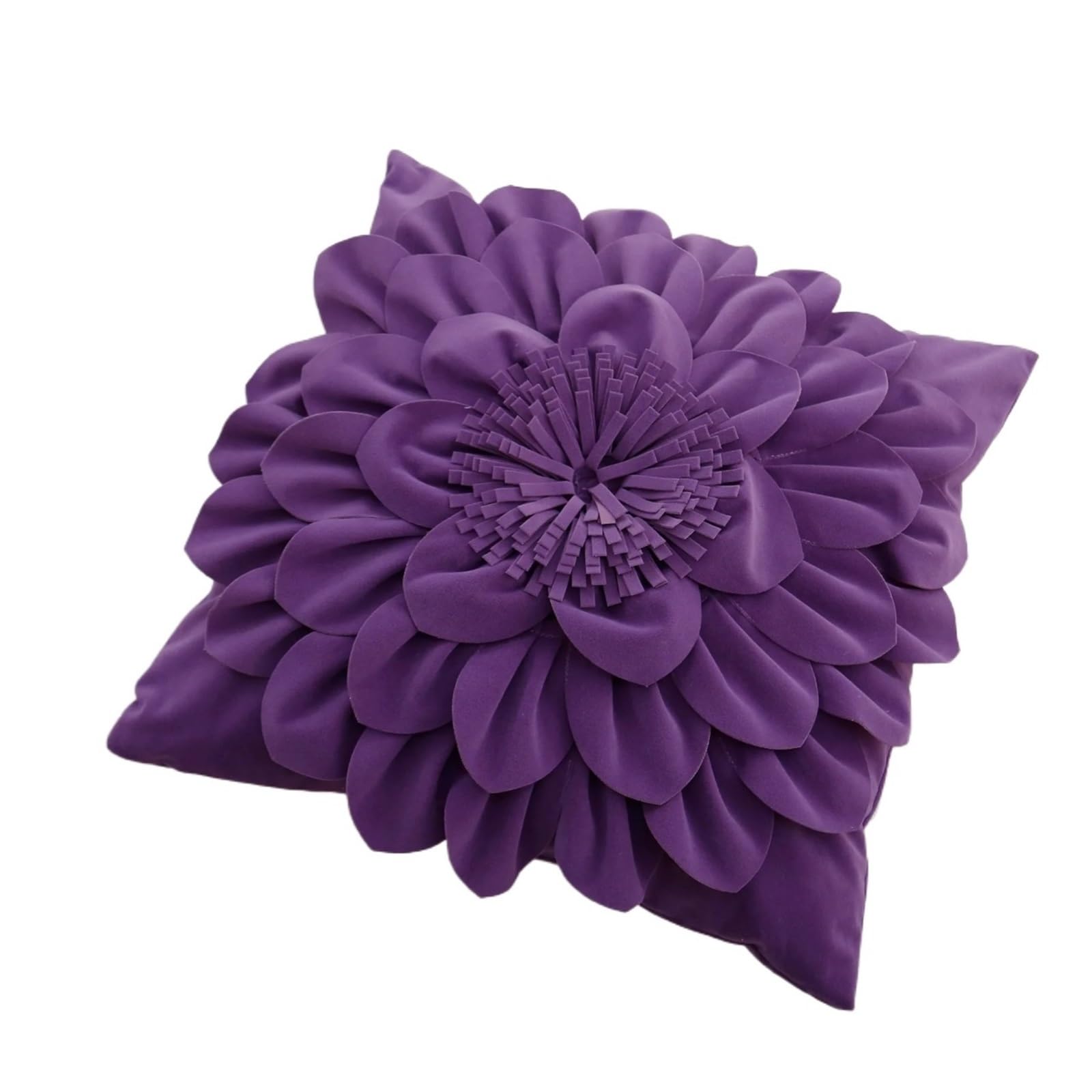 LCKKJHG Three Dimensional Chrysanthemum Patchwork Cushion Cover Velvet Solid Pillow Covers Home Flower Pillowcase(Purple-Square)