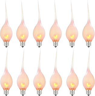 Silicone Dipped Candle Light Bulbs Flicker Flame Candle Replacement Bulbs 1 Watt Country Style Silicone Light Bulbs for Window Candle Lamps Chandeliers, C7/E12 Candelabra Base (12 Pack)