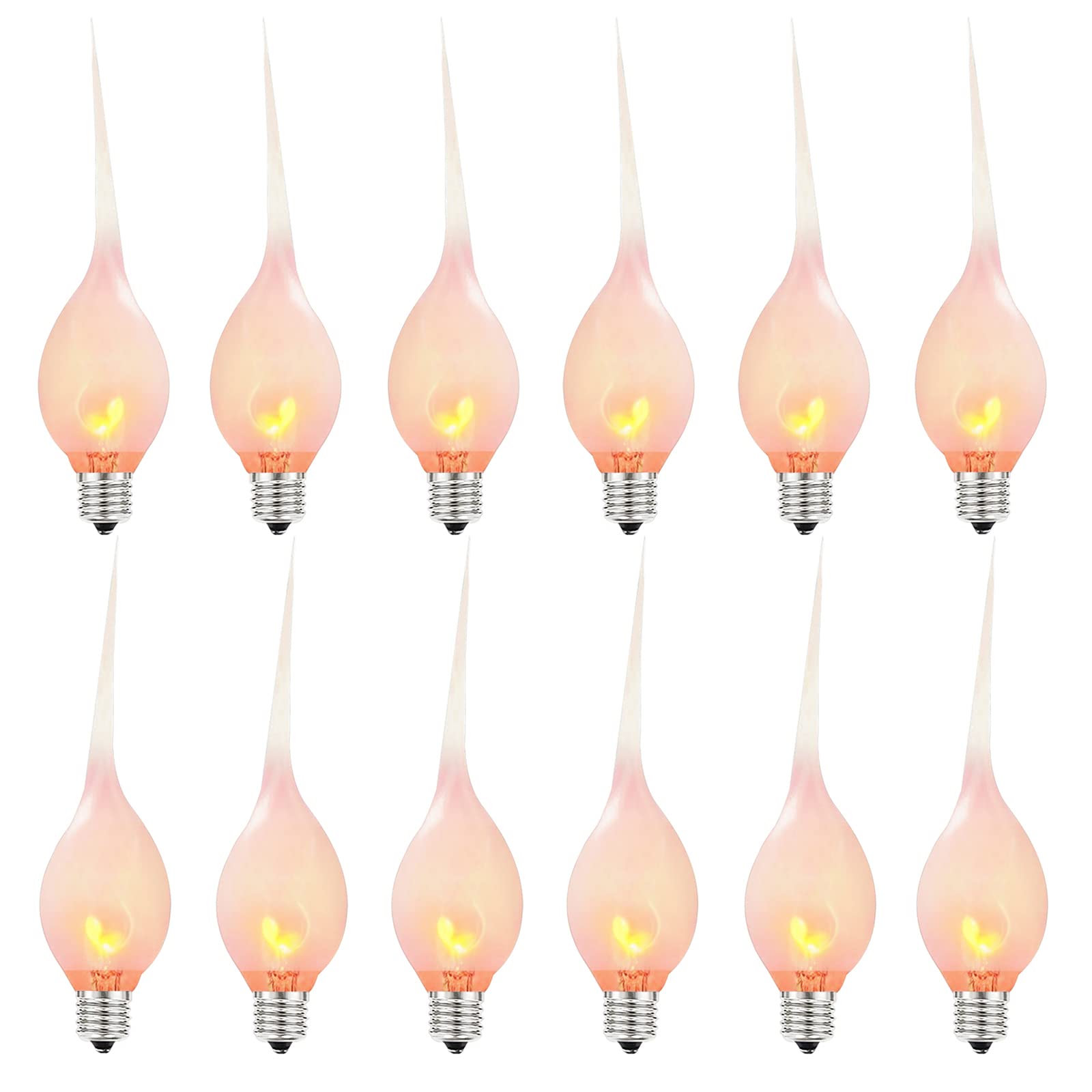 Silicone Dipped Candle Light Bulbs Flicker Flame Replacement Bulbs 1 Watt Country Style Silicone Light Bulbs for Window Candle Lamps Chandeliers, C7/E12 Candelabra Base (12 Pack)