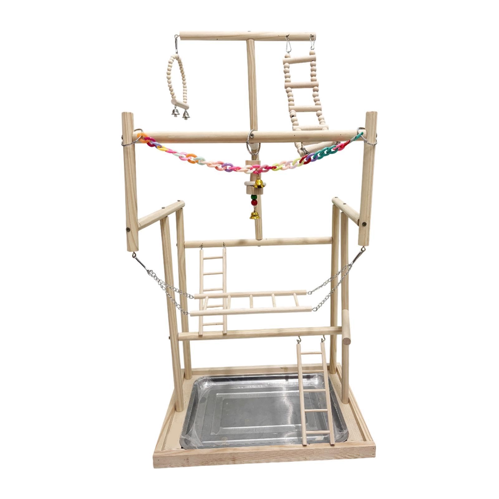 1 Parrot Playground Zona de Juegos para Pájaros Juguete Mordedor de Madera con Gimnasio Escalera Y Columpio Estructura Segura Fácil de Instalar Adecua, 18.9x13.19x37.2inch