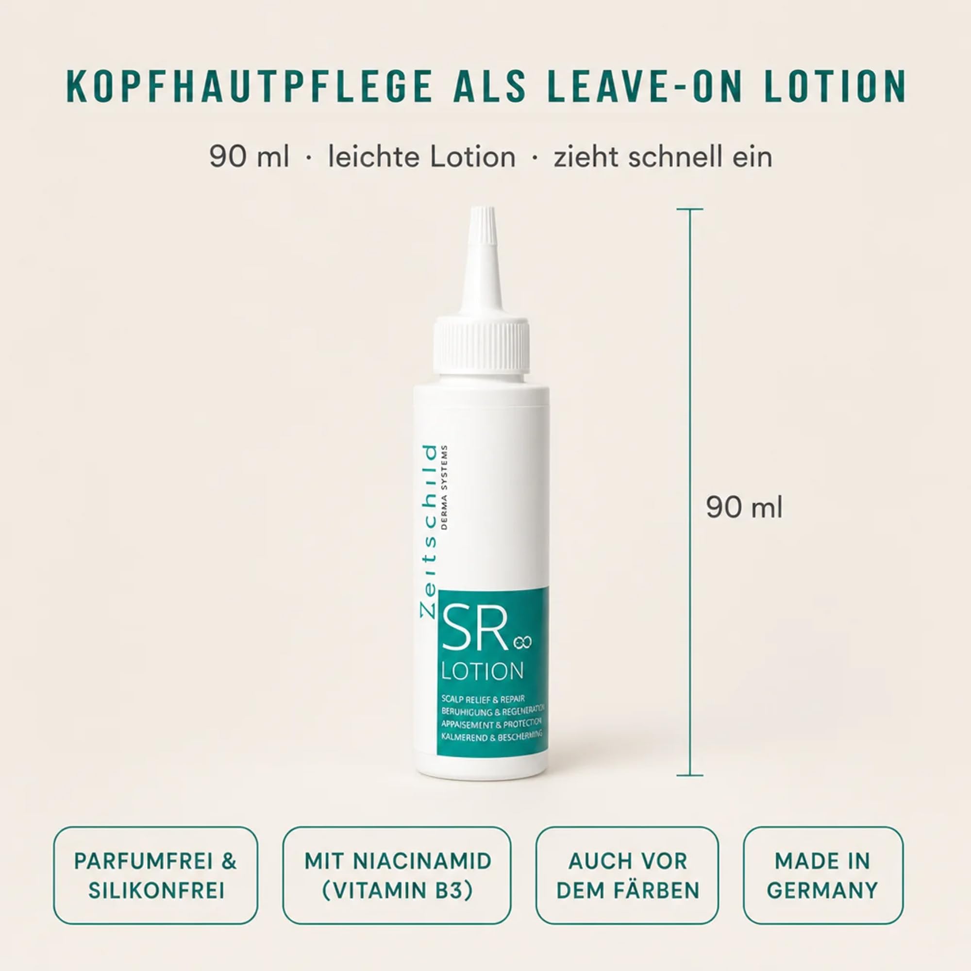 SR Lotion Kopfhautpflege 90 ml - Beruhigende Lotion gegen Juckreiz, Schuppen & gereizte Kopfhaut I mit Niacinamid & OLT-Technologie I parfumfrei, leicht, Made in Germany