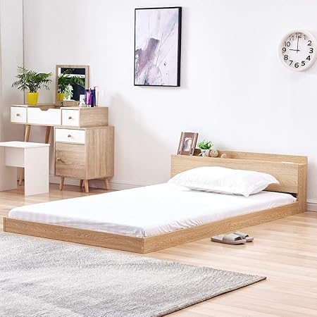 Amazon Qihangjp ベッドフレーム 宮付き 低床ベッド コンセント付 ローベッド 収納付 木製 寝床 ベッドフレームのみ フロアベッド ヘッドボード付 ワンルーム ベッド 組み立て式 頑丈 ダブル ナチュラル ベッドフレーム オンライン通販