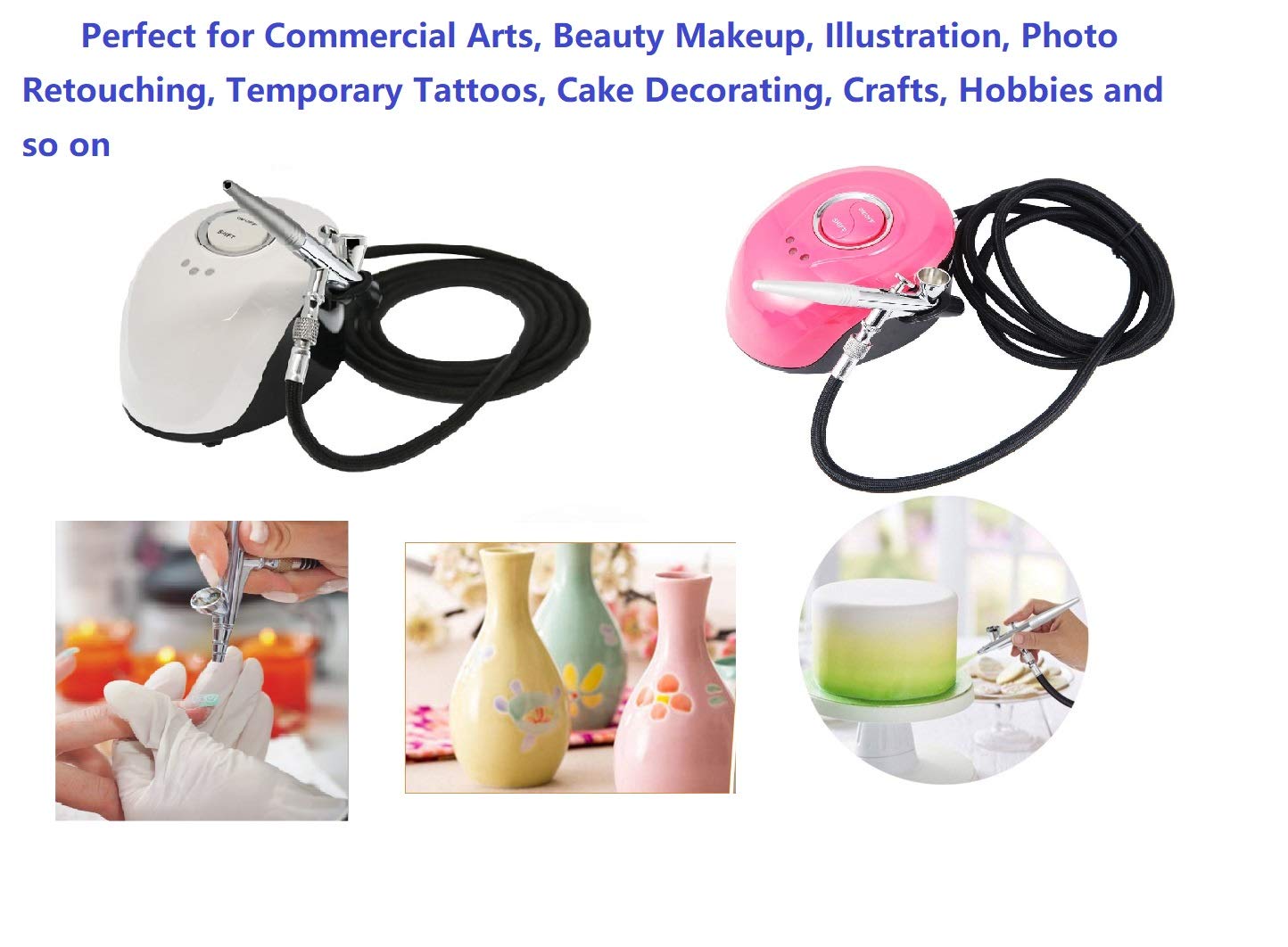CYBERNOVA Set compressore mini aerografo Kit aerografo spray a doppia azione per trucco, decorazione di torte, artigianato, smalto per unghie art(rosa)