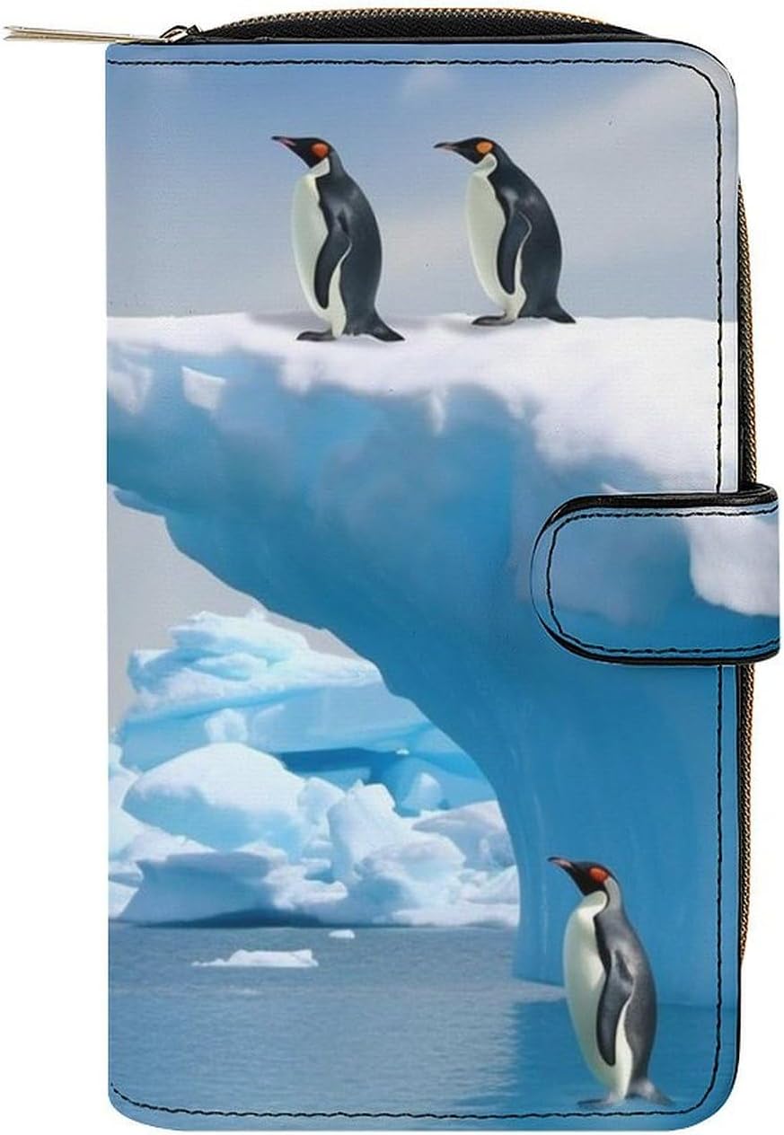 Fashionable Large-capacity Penguins On The Iceberg Printed Leather Multifunctional Wallet for Men And Women, Multi-card Slot Business Casual Wallet