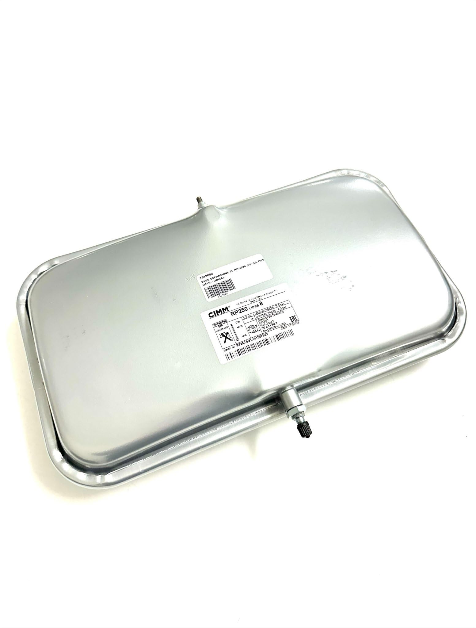 Vaso d'Espansione Rettangolare Piatto 8 Litri RP250/8 3/8" x 18 Attacco M6 per Caldaie Gruppo Imar e Unical