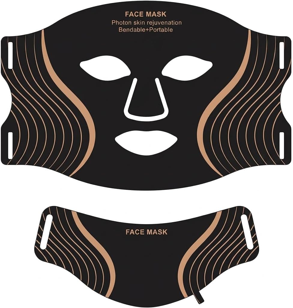 Lanveza Skin LED Light Therapy Mask LED Neck Mask Seven Modes Firming Collagen Skin Rejuvenation Black+Neck Cover