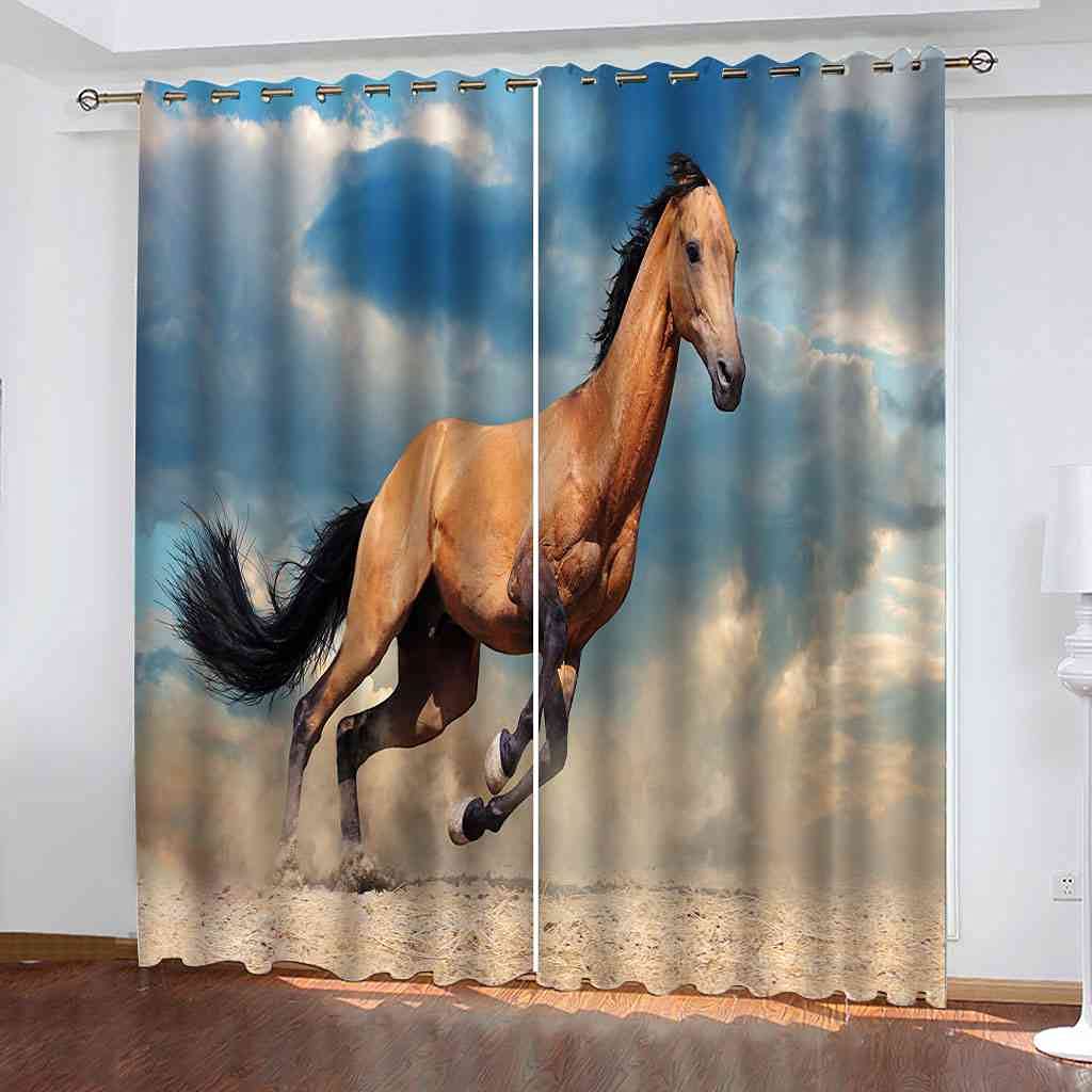 Rideaux occultants enfant cheval en polyester 140x160cm isolants pour chambre