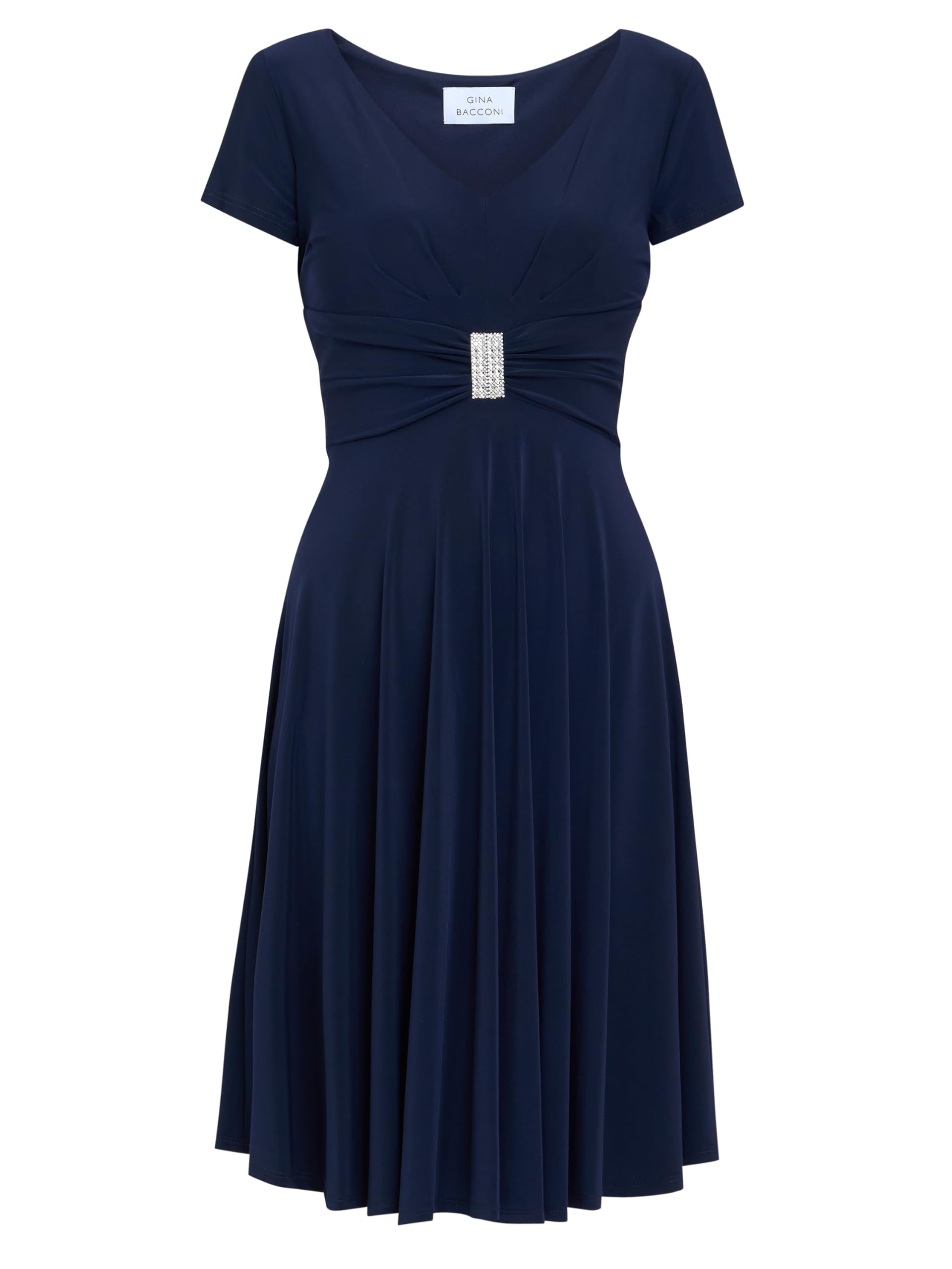 Gina Bacconi Jersey Cocktail Dress with Waist Embellishment, Navy, 10