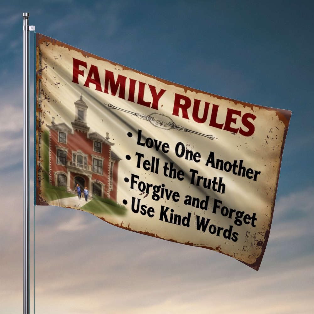 Xybh Men's Colour Man Cabe Decor Family Rules: Love, Truth, Forgive, Kind Words. Flag Flags For Guys Porch Sign(30X45cm)