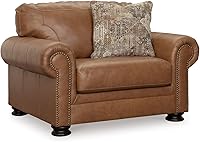 Signature Design by Ashley Carianna Oversized Leather Match Chair with Nailhead Trim, Dark Brown Accent Chair