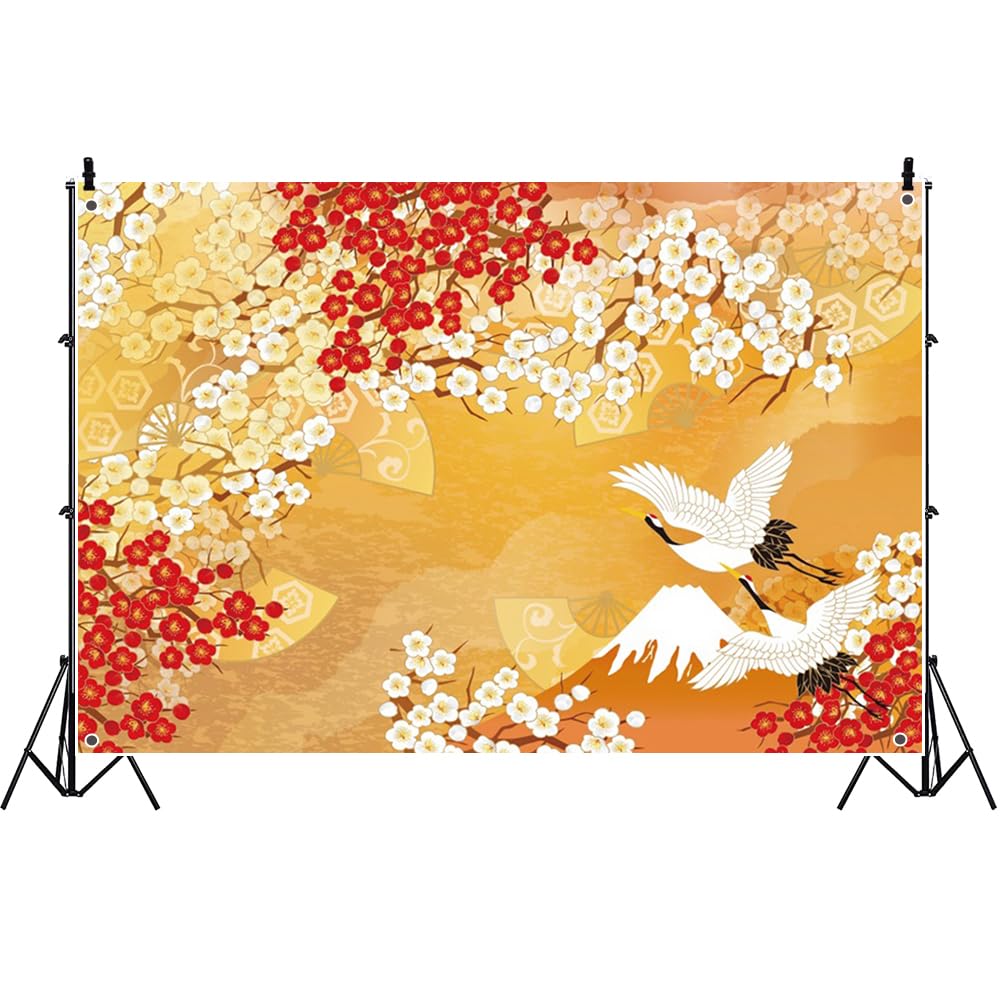 Amazon | Qinunipoto 背景布 お正月 撮影布 1.5x1m 謹賀新年 鶴 梅