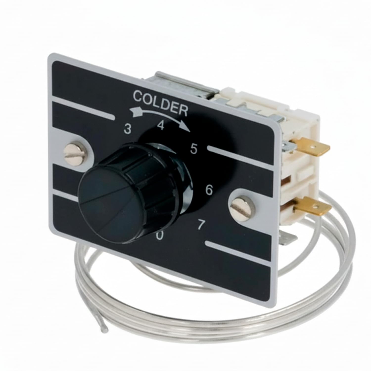 CABLEPELADO - Termostato Universal Ranco K50-P1110 | Control de Temperatura para Frigorífico, Botellero y Vitrina | Rango Ajustable +1°C a +7°C | Capilar de 1200 mm | Kit con Mando y Placa