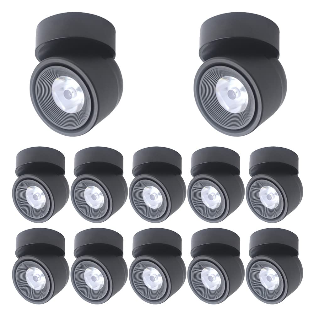 Aioneer 12 Pcs Gimbal Retrofit Downlight 360° Adjustable Rotatable Surface Mounted Spotlight Cob Lighting 5W/7W Round Aluminum Ceiling Spotlight Daylight Retrofit DownlightBlack-7w-3000K