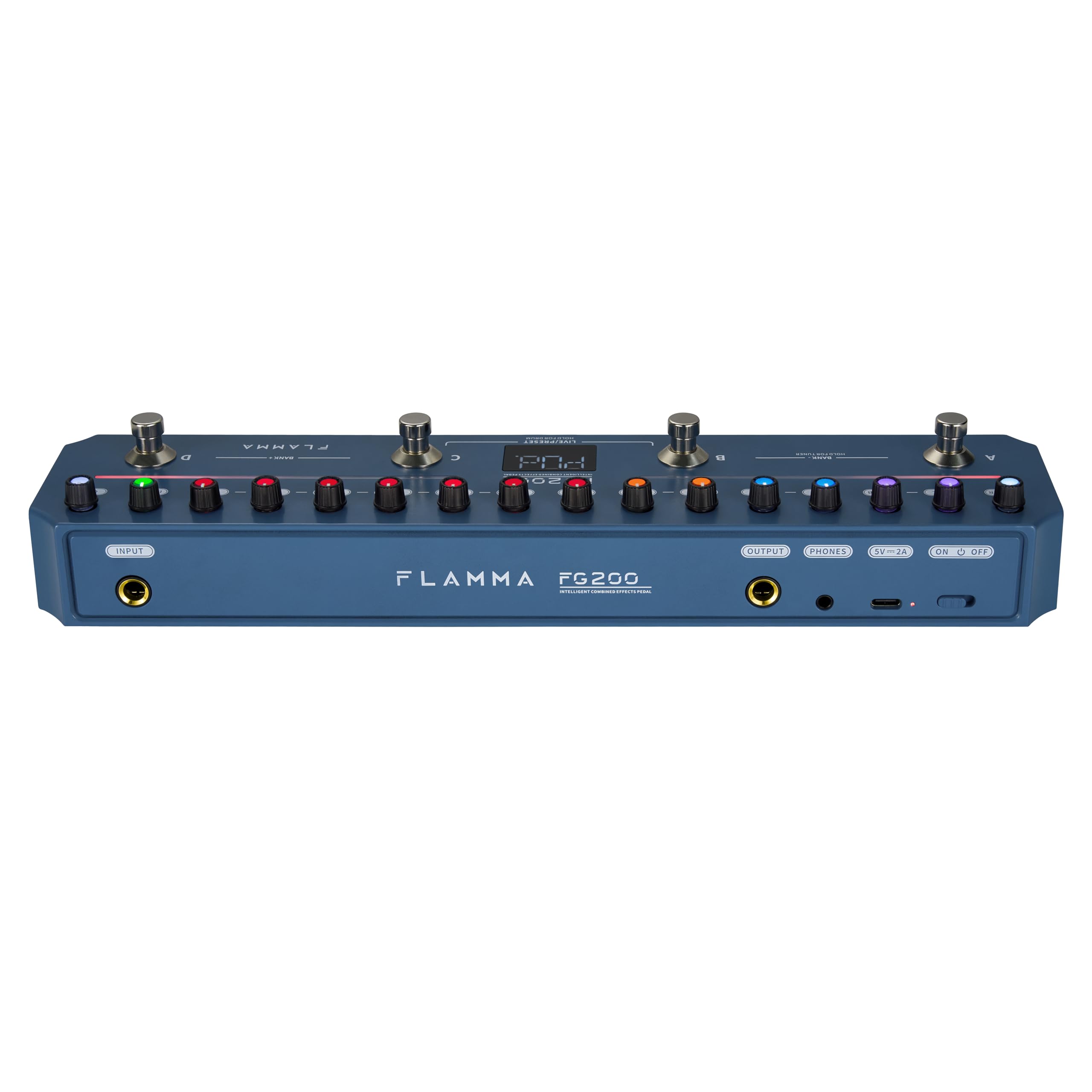 FLAMMA FG200 Pedal de guitarra inteligente multiefectos con 52 modelos, 5 BOOST, 16 CAB, 7 efectos, 9 IR, 40 preajustes y 40 ritmos