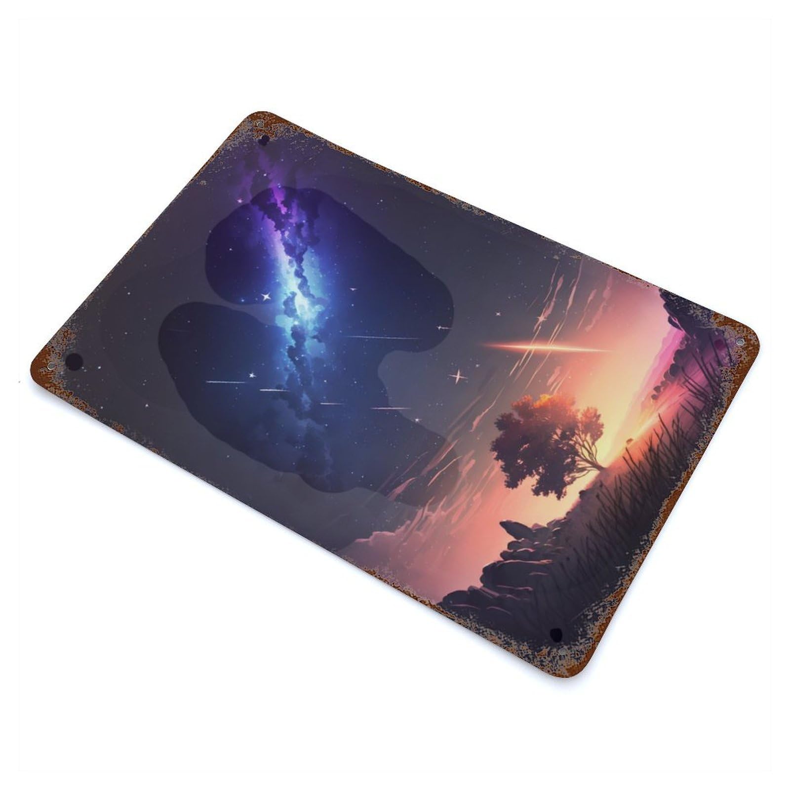 Meteor Showers Landscape 11.8"x7.9" Retro Metal Sign, Vintage Wall Decor for Garage, Bar And Workshop Decor