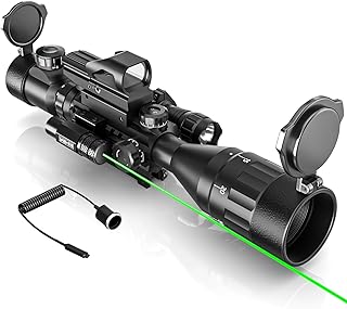 4-16x50 AO Rifle Scope Combo Red/Green Dual Illuminated Optics with Tail Switch Green Laser Sight Reflex 4 Holographic Reticle Red/Green Dot Sight for Rail Mount 5 Modes Flashlight - Wotekad