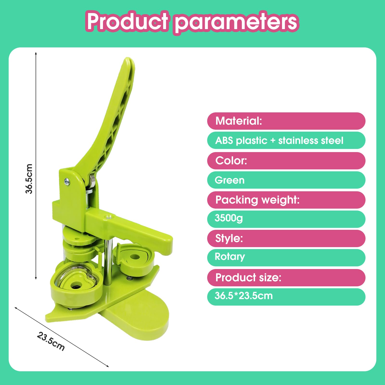 Machine à boutons en forme de cœur pour la fabrication d'insignes en forme de cœur avec 100 pièces de boutons, 1 pochoir et 2 outils de tournevis pour le dessin artistique à la main (vert)