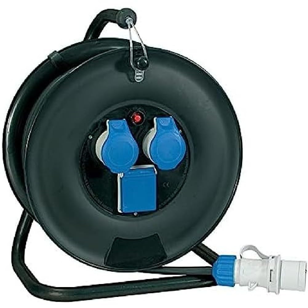 FANTON 14622 Avvolgicavo industriale, cavo 30 metri, spina 3 poli 220V CEE con 2 prese blu 16A e 1 presa bipasso schuko, cantiere, campeggio, giardino, camper, caravan, per esterni IP44