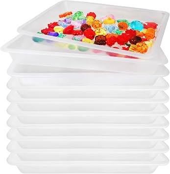 10 Pcs Activity Plastic Art Trays,Stackable Craft Tray,Flat Storage Tray,Serving Organizer Tray for Kids,School,Home,Painting,Beads,DIY Projects,11 x 8.27 x 1.18 InchClear